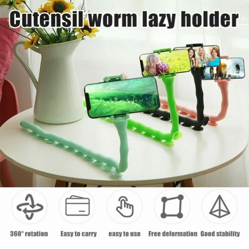 Cute Caterpillar Lazy Bracket Mobile Phone Holder Worm Flexible Suction Cup Stand For Home Wall Desktop Bicycle |