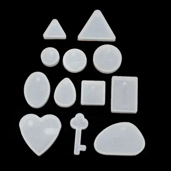 

12Pcs Square Key Heart Round Triangle Pendant Resin Silicone Molds Jewelry Tools