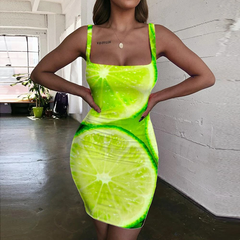 Giyu Brand Lemon Dresses Women Fruit Ladies Dresses Food Bodycon Dress  Green Vestido Sexy Womens Clothing Summer Vintage Beach - Dresses -  AliExpress