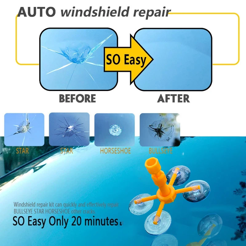 Windshield Repair Kit Quick Fix Car Cracked Glass Windscreen Repair Tool Resin Sealer DIY Auto Window Screen Polishing 3