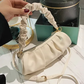 

High-quality cylindrical female bag new 2020 autumn and winter fashion trend wild fold niche crossbody shoulder bag underarm bag