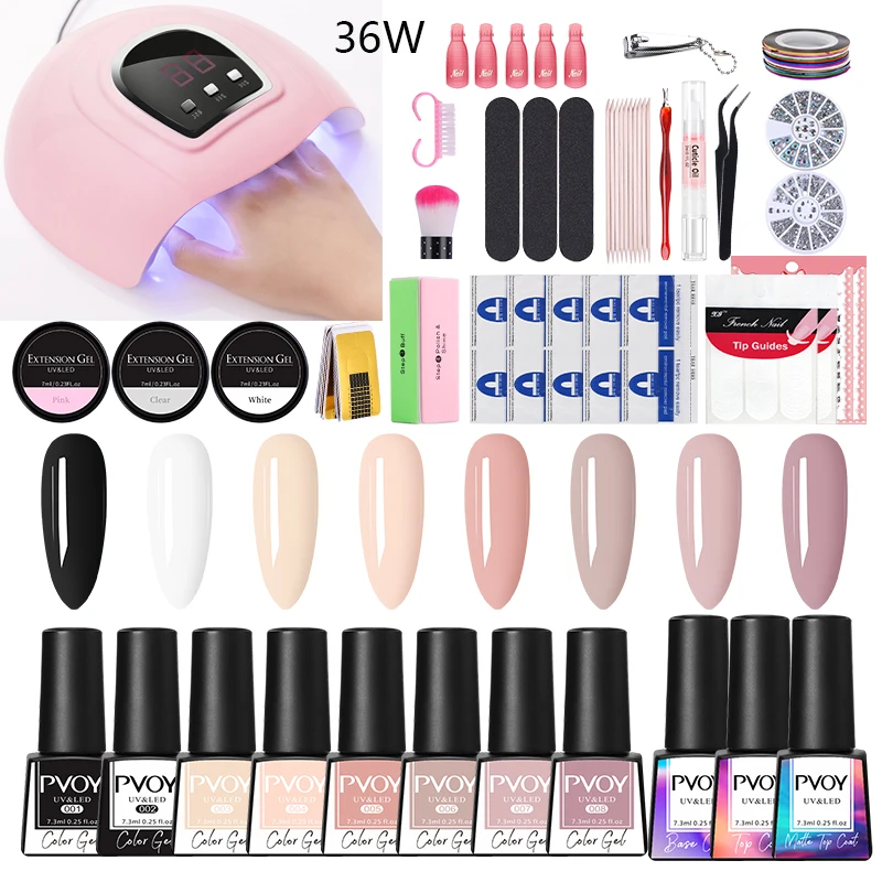 PVOY Nail Gel Polish Set 6W/24W/36W UV LED Lamp Dryer 8 Colors Lak Base Top Coat Holographics Soak Off Handle Art Tool | Красота и