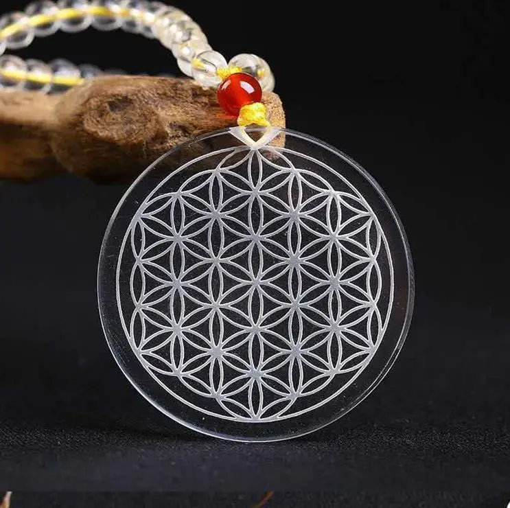 

Natural white crystal flower of life pendant necklace ornaments merkaba sacred totem amulet