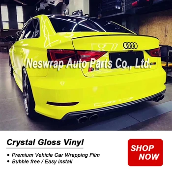 

premium lemon yellow Glossy Vinyl Film Gloss Glossy Car Wrap Foil Sticker high end film easy install