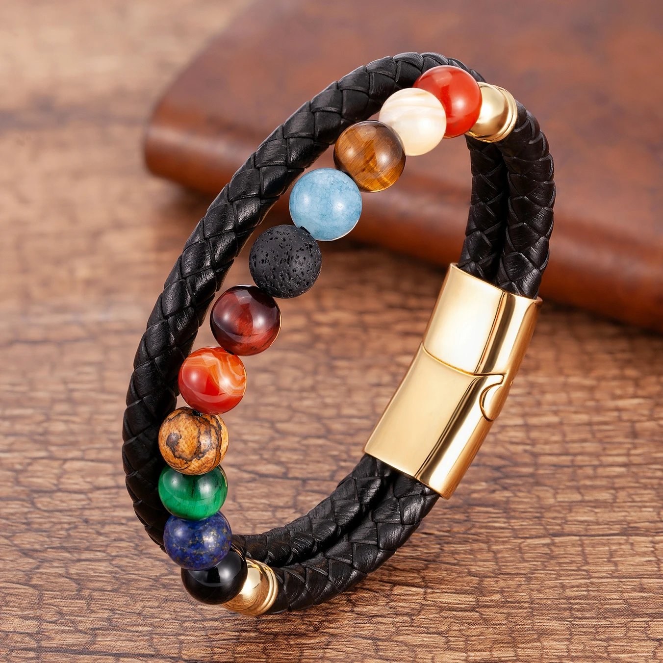2021 New Eight Planets Natural Stone Leather Bracelet Universe Chakra Galaxy Solar System Beads Bracelets For Men Women Jewelry - Image 2