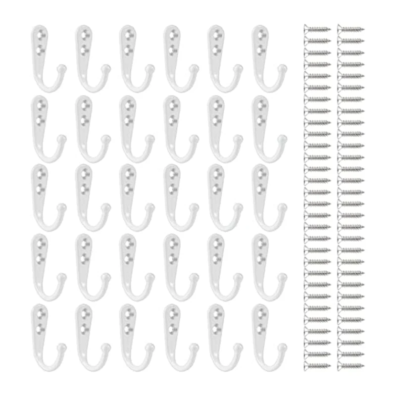 

30 Pieces Wall Mounted Coat Hook Robe Hooks Cloth Hanger Coat Hooks and 60 Pieces Screws for Bath Kitchen Garage Single