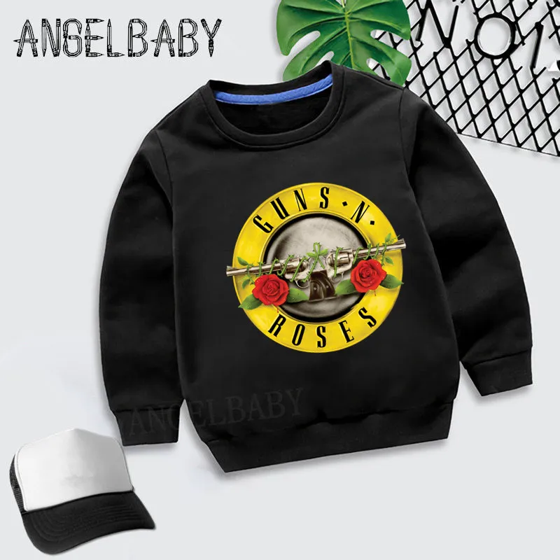 Детские худи для мальчиков и девочек с принтом в виде рок-группы «пистолет и розы» детские осенние Топы, хлопковая одежда для малышей KYT5196