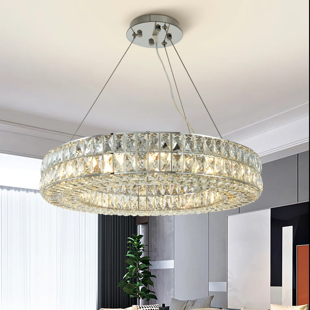 Modern chrome chandelier lighting round ring dining room living room bedroom hanging lamp stainless steel light fixtures