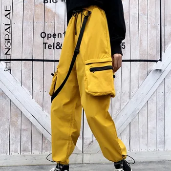 

SHENGPALAE 2020 Fashion Vintage Patchwork Joggers Sweatpants Harajuku Woman Trousers Elastics Joker High Waist Pants ZA2477