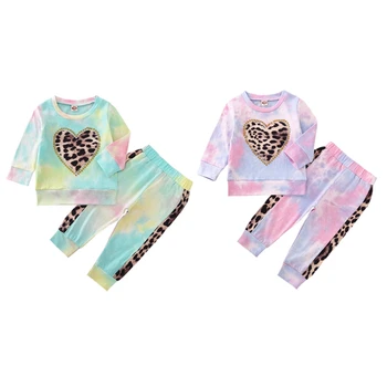 

Infant Kids Baby Girl’s Cotton Long-sleeved Tie-dye Suit Fresh Round Neck Pullover Top Elastic Waist Long Pants Colorful Sets01
