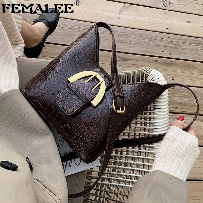 

Retro Bucket Travel Handle 2019 Fall Winter Solid Alligator Capacity Shoulder Bag Crocodile Pattern Fashion Cross Body Bag Bolsa
