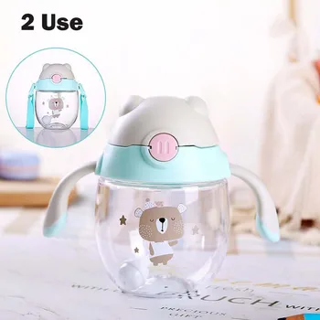 

300ML Infant Baby Kids Tritan with Handle Cup Cute Cartoon Animal Pattern Solid Color Soft Straw Mouth Drinking Water Bottle