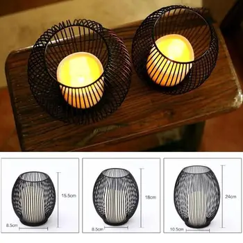 

Hollow Candle Holder Black Geometric Shapes Durable Iron Candle Holder Candle Holder Activity Christmas Candlelight Dinner