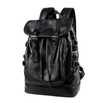

Men PU Leather Backpack Vintage Business Bagpack Male School Bag Laptop Rucksack Mens Travel Backpacks Shoulder Bags Pack B227