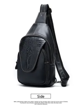 

Soft Embossed Crocodile Pattern First Layer Cowhide Chest Bag For Men Casual Wear Resistant Leather Shoulder Bag Crossbody