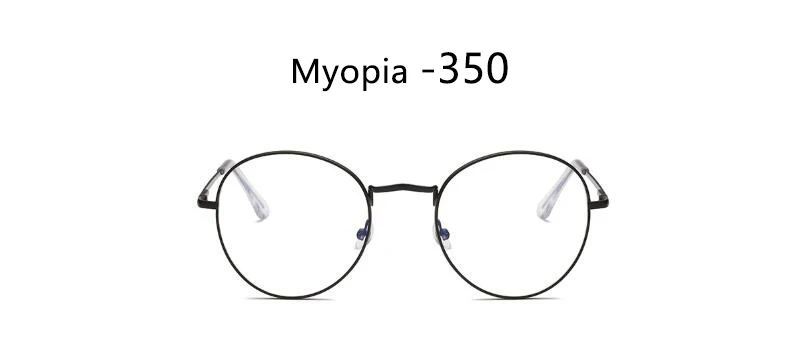 Готовые Очки для близорукости, женские и мужские, синий светильник, блокирующие прозрачные круглые очки, металлическая оправа для очков, ретро очки для компьютера - Цвет оправы: Black 350