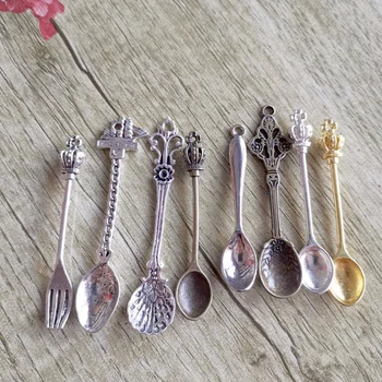 

8pcs Charm Alice Wonderland Crown Inspired Mini Tea Spoon Snuff Charms For Jewelry Making Necklace Bracelets Keychain Earring