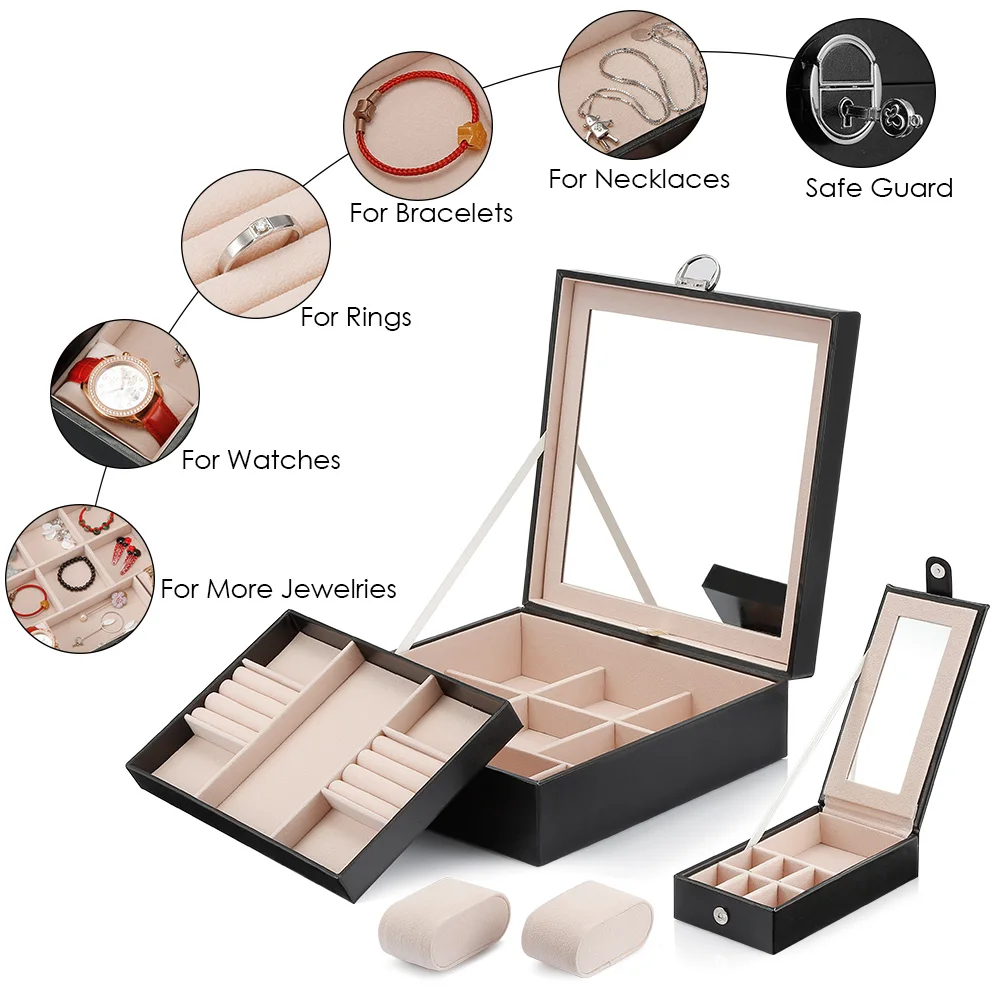 

Personal Care Appliance Parts Jewelry Nail Accessories Organizer Storage Box Case Removable Sections With Lock And Mirror