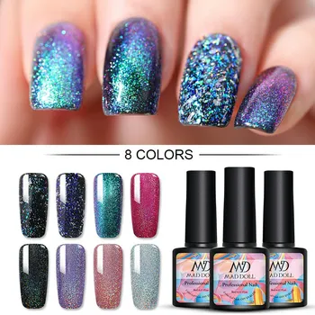 

MAD DOLL 8ml Nail Gel Polish Semi-Permanent Soak Off UV Gel Nail Polish Chameleon Colorful Sequins Nail Art DIY Gel Varnish