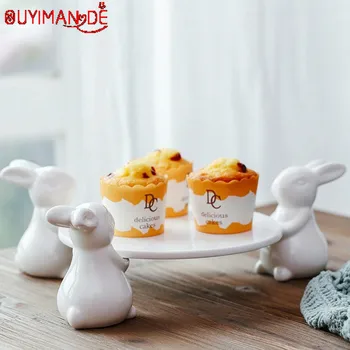 

Porcelain Rabbit Cake Stand Ornamental Ceramics Hare Dessert Serving Tray Cupcake Creative Tableware Decor Gift Craft Supplies