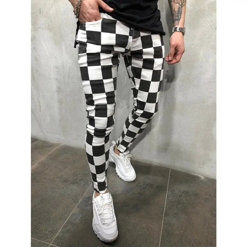 Men trousers Summer striped plaid casual pencil pants