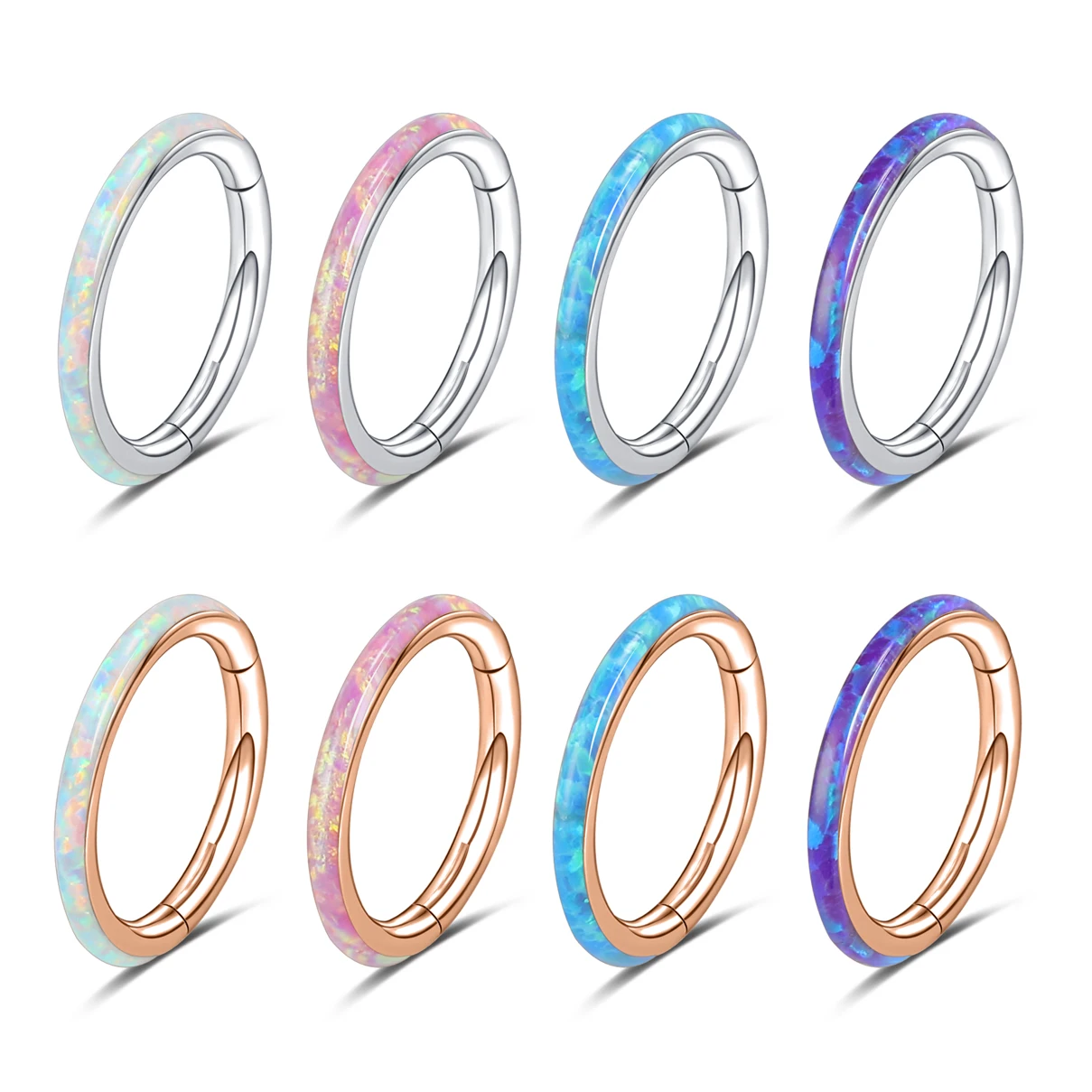 ZS 16G Real Opal Septum Piercing Stainless Steel Nose Ring Opal Helix Cartilage Hoop Earring Opal Nose Clicker Piercing Jewelry