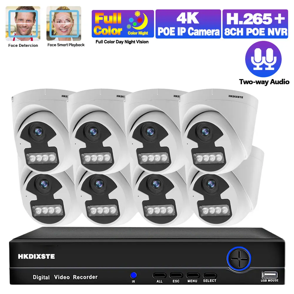 H.265 8mp 4k NVR Security System POE 8ch NVR Kit 5MP Indoor Home Color Night Vision CCTV Video Surveillance System Set 2T HDD