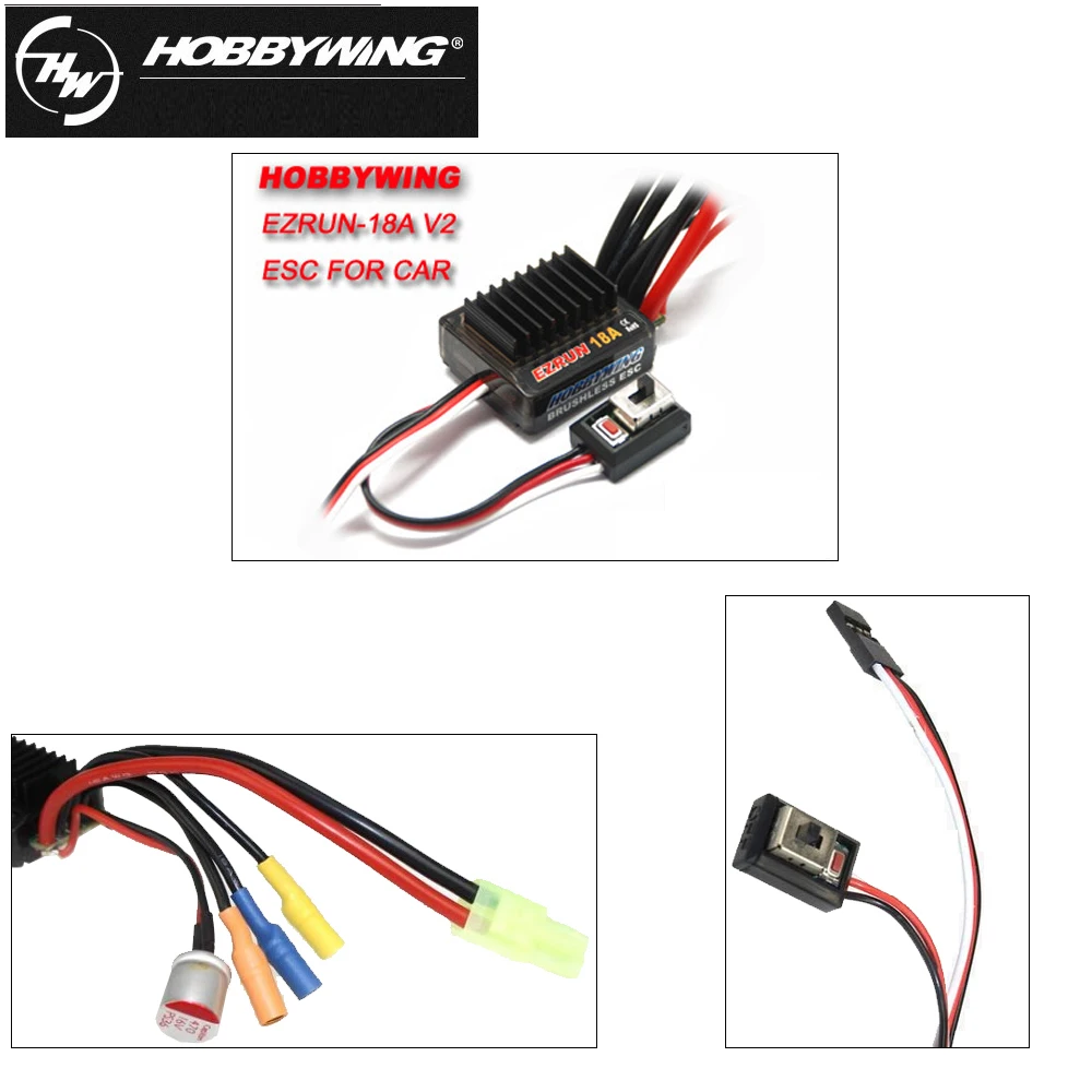 

Hot 1pcs Hobbywing EZRUN 18A V2 2-3S Lipo Speed Controller Brushless ESC BEC Output 6V/1.5A for 1/16 1/18 RC Car