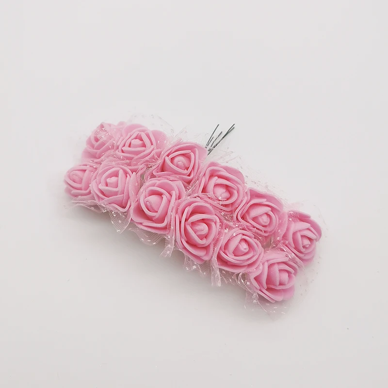 dark pink 12 шт., 2 см, искусственные Искусственные цветы из пенопласта, букет, свадебные цветы, украшение для скрапбукинга, сделай сам, венок, дешевые искусственные розы, цветы - Цвет: dark pink