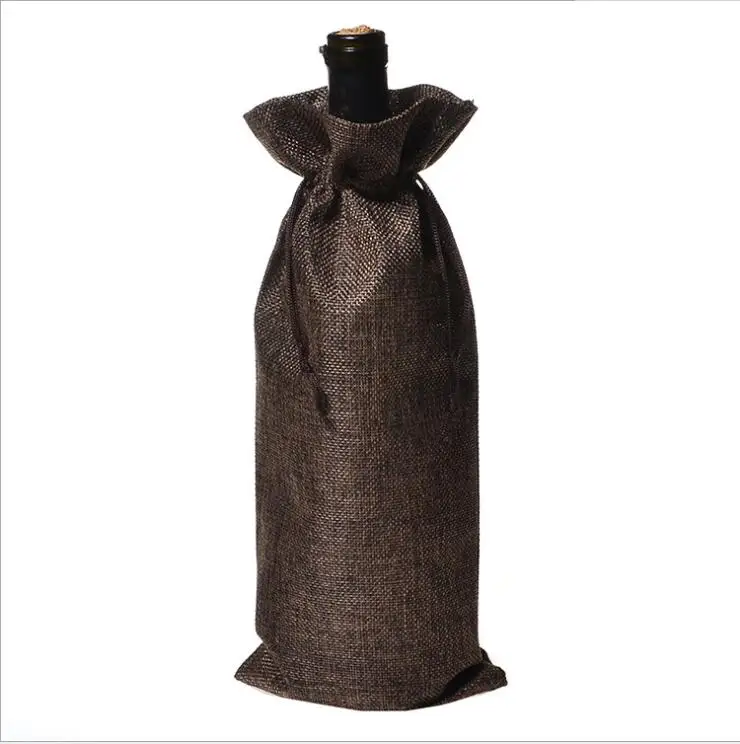 Lax11 Brown Сумка для бутылки вина, сумка для подарков и украшения, деревенский льняной шнурок, крышка для бутылки вина, упаковочный мешочек для Свадьбы вечерние украшения - Цвет: Lax11 Brown