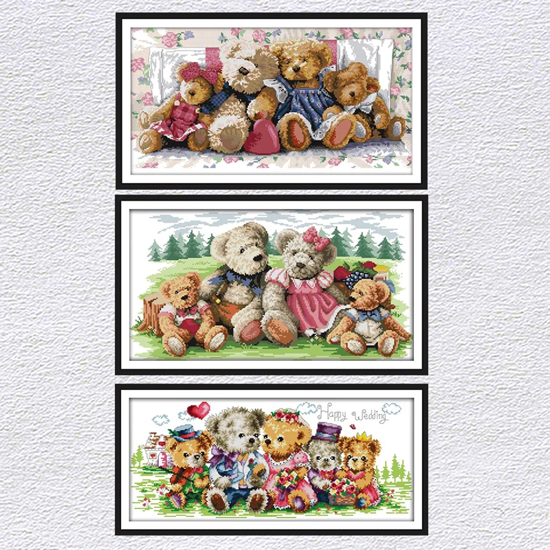 Joy Sunday Bears семейный набор для вышивки крестом серия мультфильмов узор DMC14CT Китайская вышивка Счетный набор для рукоделия ткань с принтом