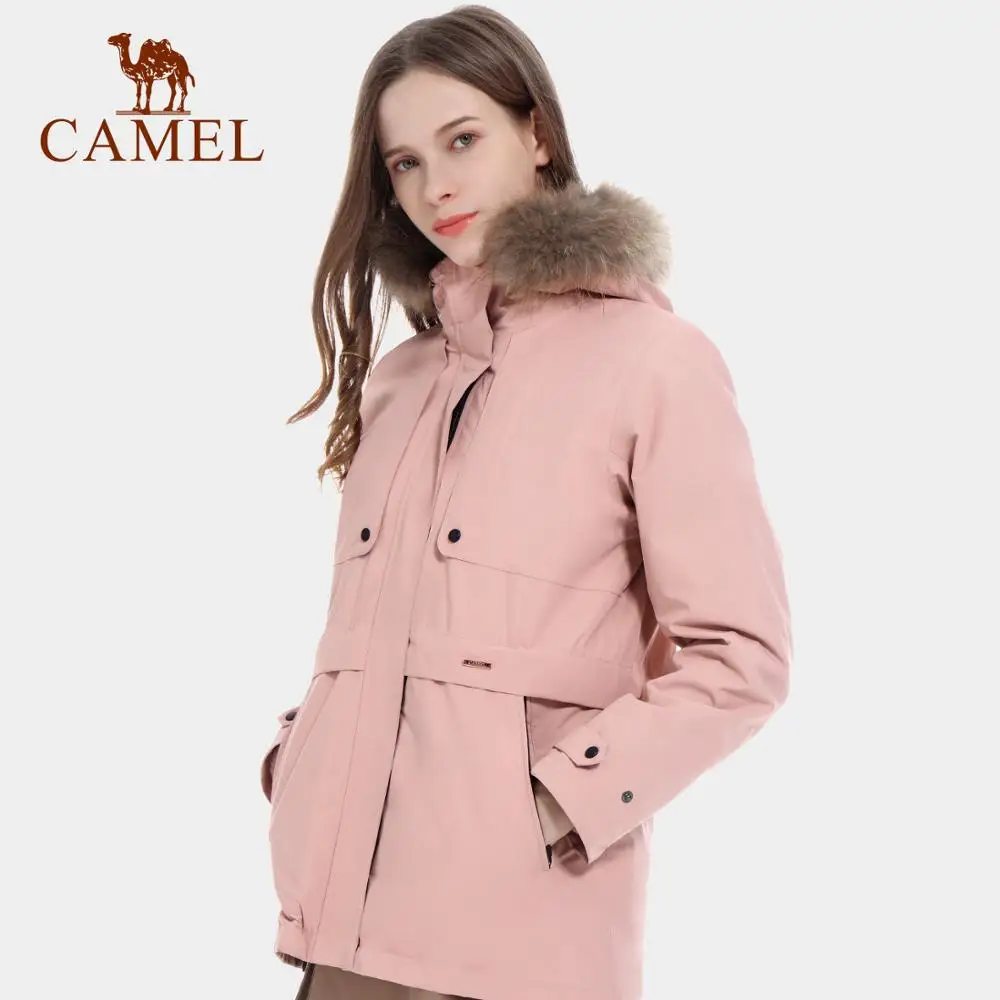 CAMEL официальная женская уличная куртка средней длины женский меховой воротник