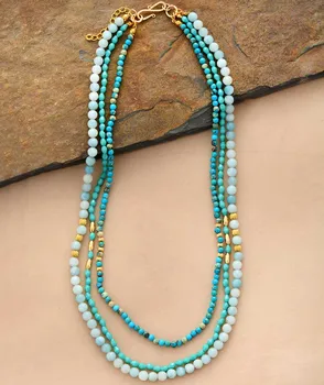 Statement Collar Necklaces Natural Stone Crystal Amazonite Multilayer Necklaces Women Elegant Gifts Chain Jewelry