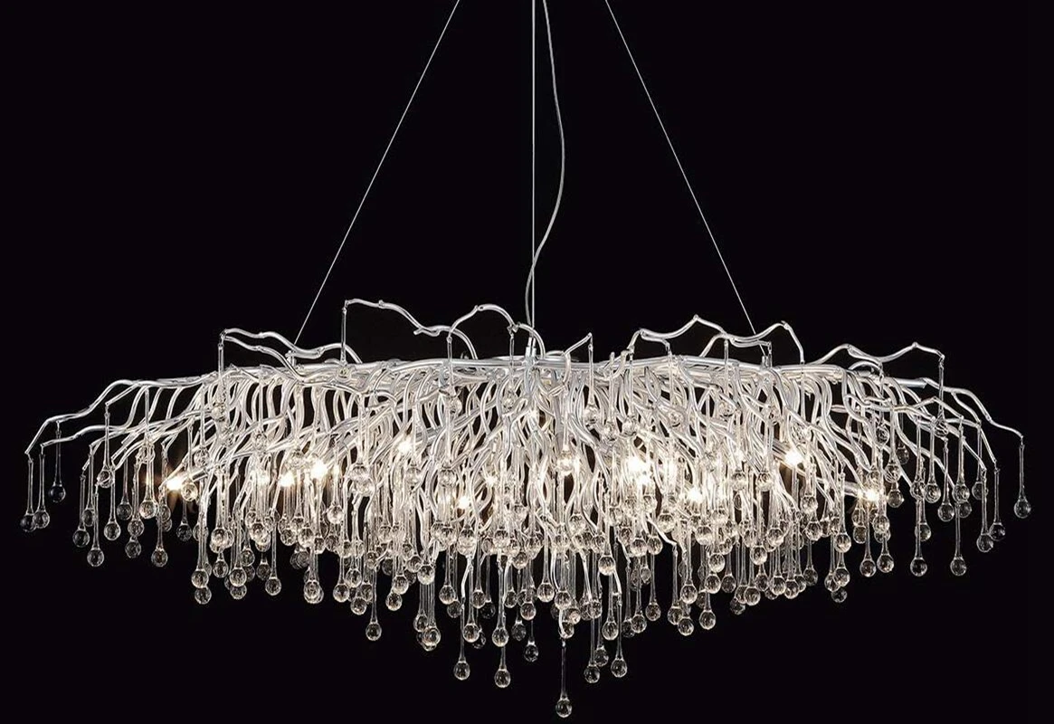 

Rectangle Chandelier for Dining Room Foyer Modern Crystal Chandeliers Lighting Large for High Ceilings Pendant Silver 57''