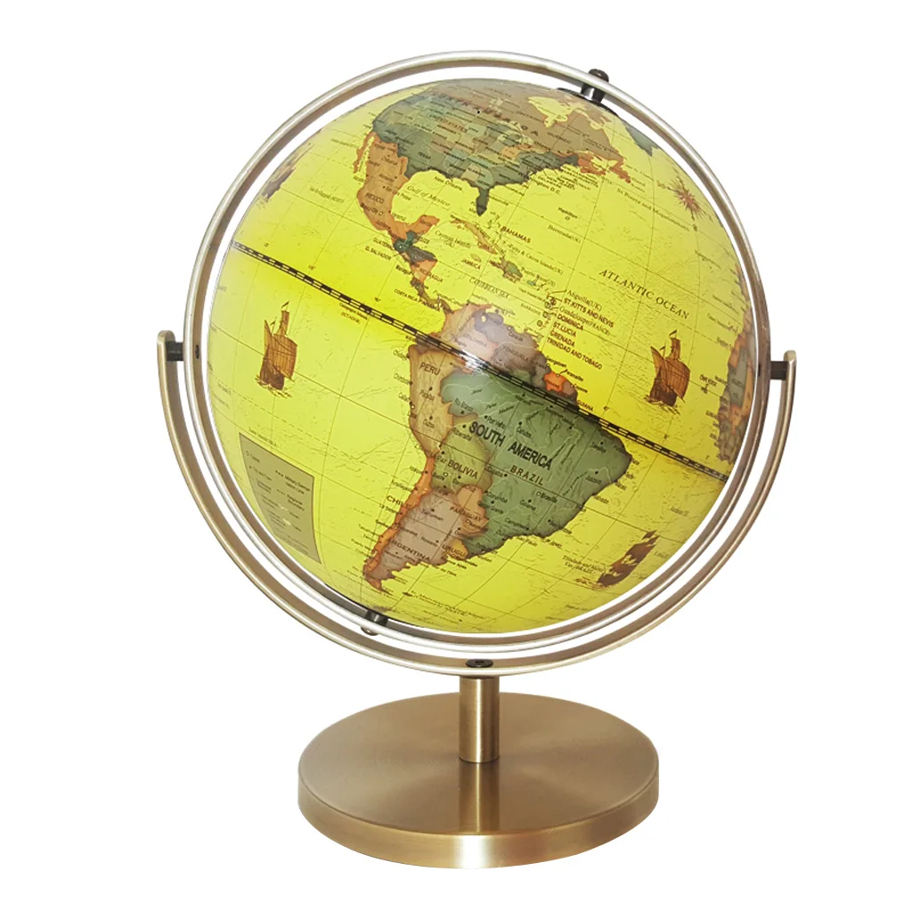 25cm ABS Geographical 720° Rotating World Map Ocean Globe Desktop Decor Teaching Aid Yellow