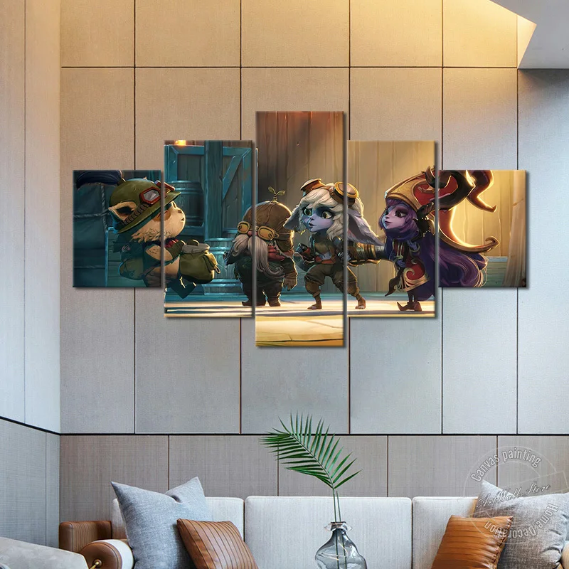Yordles Kennen Teemo Corki Lulu-pintura en lienzo marco, 5 piezas, decoración del hogar, of Legends, cuadro de pared, póster juego _ - AliExpress Mobile