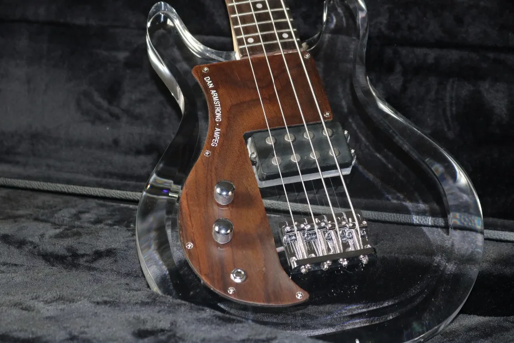 Left Hand Dan ArmStrong Ampeg 4 Strings Acrylic Body Electric Bass Guitar Crystal Guitar Free Shipping Rosewood Pickguard