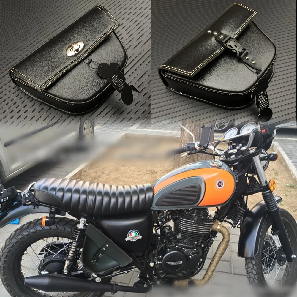 

1 stks Motorfiets Zwart PU Lederen zadeltas Bagage Tool Side Bag Voor Harley Cafe Racer ATV Custom