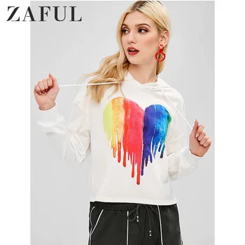 

ZAFUL painting Heart Graphic Print Hooded Sweatshirt Female Autumn Long Sleeve Clothing Drawstring Pullovers Hoodie