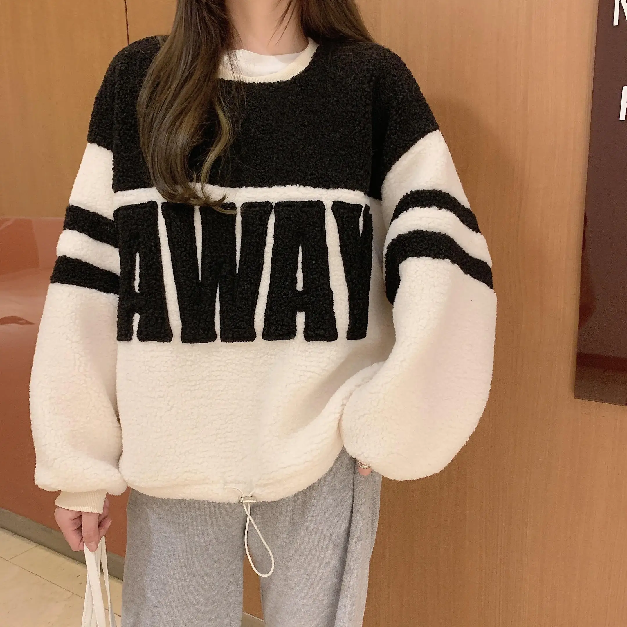 

Fashion new casual Korean loose lazy style pullover faux lamb wool sweatshirts