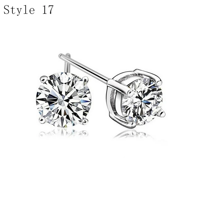 925 Sterling Silver Earrings Stud for Women Solid Silver Jewelry Earrings Bling CZ Zircon Stone Stud Brincos Bridal Wedding 17