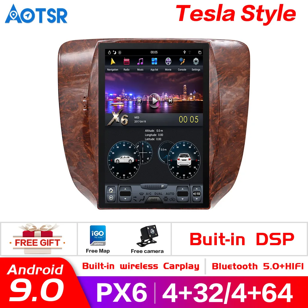 Tesla style px6 Android 9,0 4+ 64G Автомобильный gps Navi dvd-плеер для GMC Yukon/Chevrolet Tahoe suburban 2007-2013 радио головное устройство