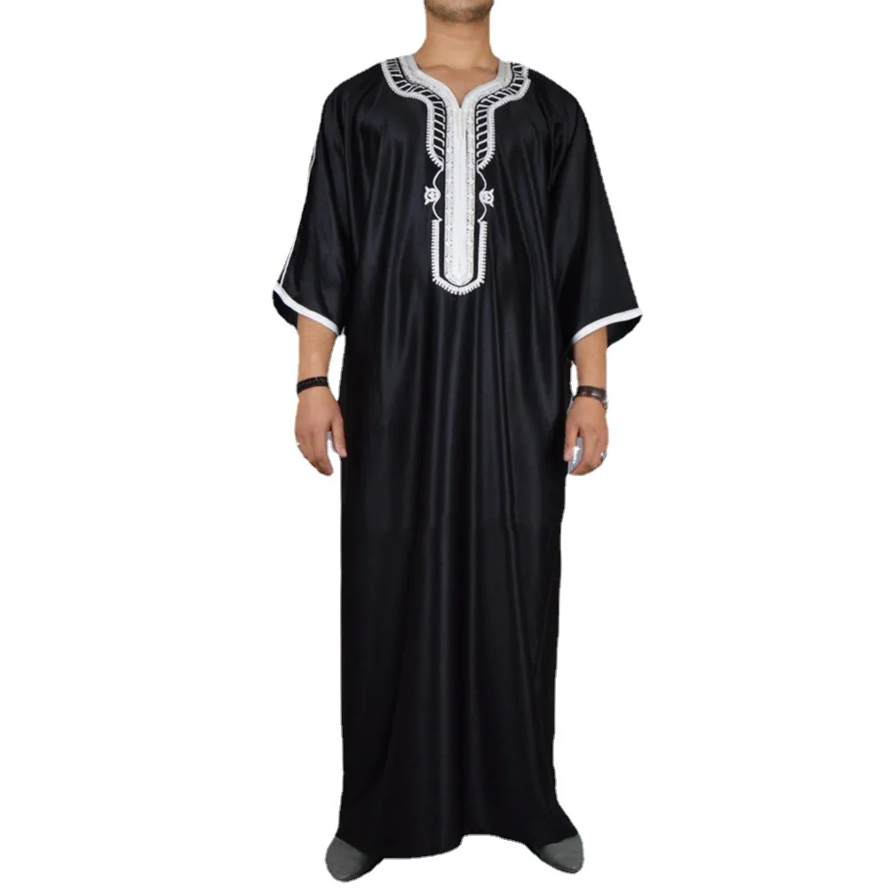 Muslim Fashion Men Jubba Thobes Arabic Pakistan Dubai Kaftan Abaya Robes Islamic Clothing Saudi Arabia Black