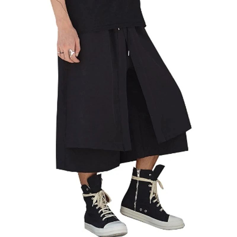 Men's Wide Leg Trouser Skirt Spring/Summer New Personality False Two Hip Hop Fashion Casual Super Loose Large Size Pants