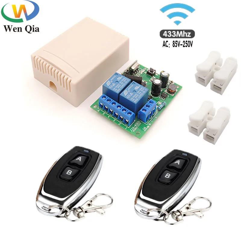 RF 433 Mhz Wireless Remote Control Switch Relay 220v 2 channels Receiver and Transmitter for Motor Garage Door Gate Curtain