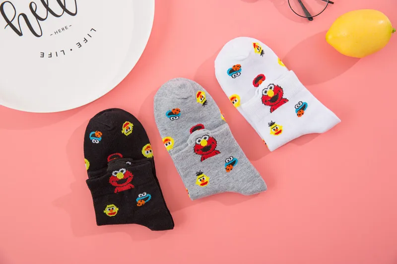 Tanie Damskie skarpety damskie Streetwear sezamkowe skarpety kreskówkowe dla dziewczynek Harajuku urocze skarpetki Elmo bawełniane sklep