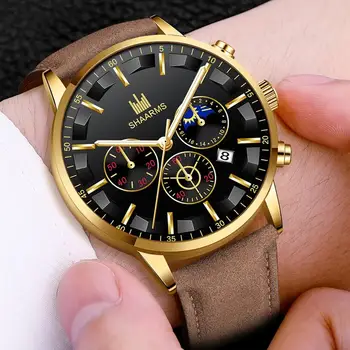

2019 Mens Brown Leather Watches Luxury Brand Casual Watch Leather Strap Sport Watch Men Quartz Wristwatch Male Relojes Hombre