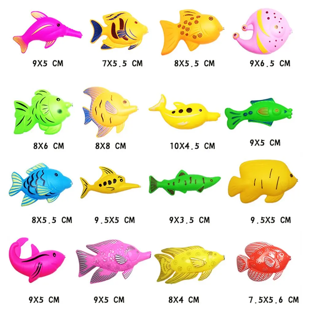15Pcs Set Plastic Magnetic Fishing Toys Baby Bath Toy Fishing Game 1 Poles  1 Nets 13 Magnet Fish Kids Indoor Outdoor Fishing Toy