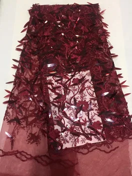 

2020 High Quality African Lace Fabric Wine French Net Embroidery Sequins Tulle Lace Fabric For Nigerian party Dress CD21321