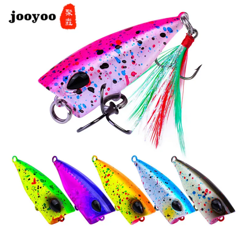  Hard Lure Big Popper Lure 6 color Luya Bait 4cm Plastic Hard Bait 4g Feather Bionic Artificial Bait